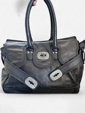 Liebeskind Black Leather Birkin-Style Satchel with Turn-Lock Accents